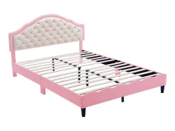 ModernLuxe Kinderbed-Kinderbed 140X200Cm Met Gewatteerde Rugleuning In Kunstleer - Lattenbodem - Roze