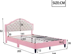 ModernLuxe Kinderbed-Kinderbed 140X200Cm Met Gewatteerde Rugleuning In Kunstleer - Lattenbodem - Roze