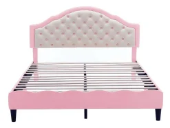 ModernLuxe Kinderbed-Kinderbed 140X200Cm Met Gewatteerde Rugleuning In Kunstleer - Lattenbodem - Roze