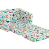 Vente-unique Uitklapbare Fauteuil-Kinderfauteuil Van Fluweel Met Dinosaurus Motieven - Wit - Almagro
