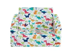 Vente-unique Uitklapbare Fauteuil-Kinderfauteuil Van Fluweel Met Dinosaurus Motieven - Wit - Almagro