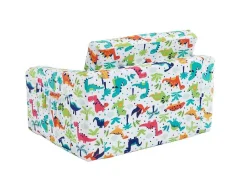 Vente-unique Uitklapbare Fauteuil-Kinderfauteuil Van Fluweel Met Dinosaurus Motieven - Wit - Almagro