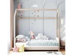 ModernLuxe Fluwelen Bed-Kinderhutbed 90X200Cm In Fluweel - Lattenbodem - Beige