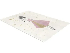 OZAIA Kindervloerkleed-Kindertapijt Met Feeenmotief Ariel - Afwerking In Goudkleurige Lurexdraad - 120 X 170 Cm - Ecru En Roze