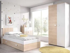 Vente-unique Kindermeubel-Kledingkast Sonia - 2 Deuren - L95 Cm - Kleuren: Eiken En Wit