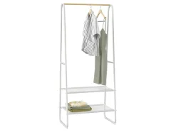 Vente-unique Kleine Opberger En Slaapkameraccessoire-Kledingrek - L64 Cm - Wit Metaal En Beukenhout - Dogu
