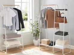 Vente-unique Kleine Opberger En Slaapkameraccessoire-Kledingrek - L64 Cm - Wit Metaal En Beukenhout - Dogu