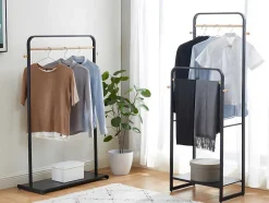 Vente-unique Kleine Opberger En Slaapkameraccessoire-Kledingrek Selin - L90 Cm - Zwart Metaal En Beukenhout