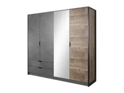Vente-unique Kledingkast-Kleerkast 4 Deuren En 2 Laden - Met Spiegel - L220 Cm - Kleur: Naturel En Antraciet - Laonile