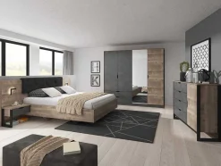 Vente-unique Kledingkast-Kleerkast 4 Deuren En 2 Laden - Met Spiegel - L220 Cm - Kleur: Naturel En Antraciet - Laonile
