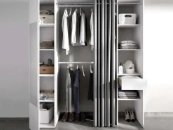 Vente-unique Kledingkast-Kleerkast Met Gordijn En 1 Deur - Met Spiegel - L177 Cm - Wit En Grijs - Bertrand