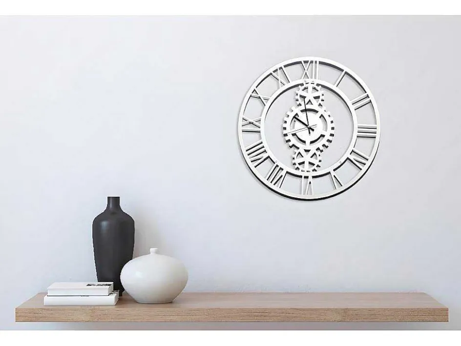 EPIKASA Wandklok-Klok Vintage 6, Wit, Zwart, 50X1,5X50 Cm,