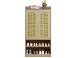 ModernLuxe Schoenenkast-Klompenkast - 2 Open Planken En 2 Verstelbare Interne Planken - Naturel