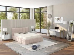 PASCAL MORABITO Tweepersoonsbed-Kofferbed - 160 X 200 Cm - Teddy-Stof - Beige - Damado - Van
