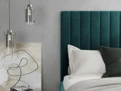 PASCAL MORABITO Tweepersoonsbed-Kofferbed En Hoofdbord Met Verticale Stiksels - 160 X 200 Cm - Fluweel - Eendblauw - Larali - Van