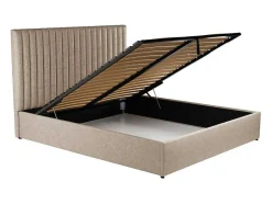 Vente-unique Tweepersoonsbed-Kofferbed En Hoofdeinde Met Verticale Stiksels - 180 X 200 Cm - Stof - Beige - Sarah