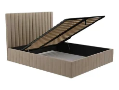 PASCAL MORABITO Fluwelen Bed-Kofferbed Met Hoofdbord Met Verticale Naden - 160 X 200 Cm - Velours - Taupe - Larali - Van