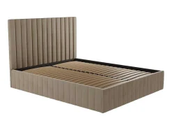 PASCAL MORABITO Fluwelen Bed-Kofferbed Met Hoofdbord Met Verticale Naden - 160 X 200 Cm - Velours - Taupe - Larali - Van