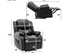 ModernLuxe Fauteuil Leer-Kunstleer Handmatig Verstelbare Relaxfauteuil Met Zijvak - Zwart