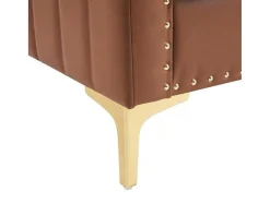 ModernLuxe Fauteuil Leer-Kunstleren Chesterfield Fauteuil Met Dik Kussen - Goud Metalen Poten - Bruin