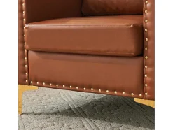 ModernLuxe Fauteuil Leer-Kunstleren Chesterfield Fauteuil Met Dik Kussen - Goud Metalen Poten - Bruin