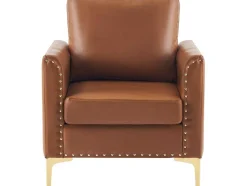 ModernLuxe Fauteuil Leer-Kunstleren Chesterfield Fauteuil Met Dik Kussen - Goud Metalen Poten - Bruin