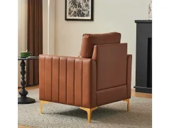 ModernLuxe Fauteuil Leer-Kunstleren Chesterfield Fauteuil Met Dik Kussen - Goud Metalen Poten - Bruin