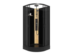Shower & Design Douchecabine-Kwartcirkelvormige Douchecabine Met Massagestralen En Paneel In Bamboe - Zwart - L90 X B90 X H225 Cm - Tiloma