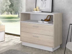 Vente-unique Ladekast-Ladekast - 2 Lades En 1 Nis - Naturelkleur En Wit - Leandre