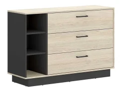 Vente-unique Ladekast-Ladekast - 3 Lades En 3 Nissen - Naturelkleur En Antraciet - Leandre