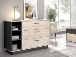 Vente-unique Ladekast-Ladekast - 3 Lades En 3 Nissen - Naturelkleur En Antraciet - Leandre
