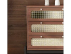 ModernLuxe Ladekast-Ladekast - 3 Pvc Rotan Lades Met Zwarte Poten - Bruin