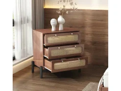ModernLuxe Ladekast-Ladekast - 3 Pvc Rotan Lades Met Zwarte Poten - Bruin