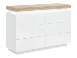 Vente-unique Ladekast-Ladekast Halo Ii - 6 Lades - Gelakt Mdf - Met Ledverlichting - Kleur: Wit En Eiken