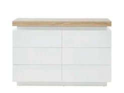 Vente-unique Ladekast-Ladekast Halo Ii - 6 Lades - Gelakt Mdf - Met Ledverlichting - Kleur: Wit En Eiken