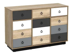 Vente-unique Ladekast-Ladekast Krypton - 3 Lades En 3 Deuren - Kleuren: Eiken, Wit En Grijs