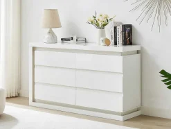 Vente-unique Ladekast-Ladekast Met 6 Lades - Met Ledverlichting - Mdf - Wit Gelakt - Flarancia