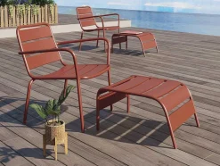 MYLIA Loungeset-Lage Opstapelbare Tuinfauteuil + Voetensteun - Metaal - Terracotta - Mirmande