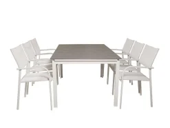 Vente-unique Tuinset-Levels Tuinmeubelset Tafel 100X160/240Cm En 6 Stoel Santorini Wit, Grijs.