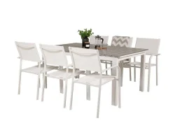 Vente-unique Tuinset-Levels Tuinmeubelset Tafel 100X160/240Cm En 6 Stoel Santorini Wit, Grijs.
