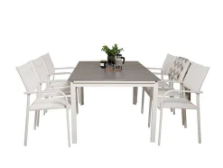 Vente-unique Tuinset-Levels Tuinmeubelset Tafel 100X160/240Cm En 6 Stoel Santorini Wit, Grijs.