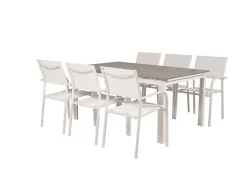 Vente-unique Tuinset-Levels Tuinmeubelset Tafel 100X160/240Cm En 6 Stoel Santorini Wit, Grijs.