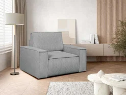 Vente-unique Fauteuil Stof Fluweel / Suedine-Lichtgrijze Ribfluwelen Fauteuil Amelia