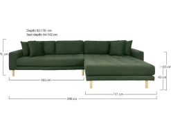 House Nordic Vierzitsbank-Lido Bank Bank Met Chaise Longue Rechts Gericht 4 Kussens Groen.