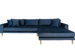 House Nordic Vierzitsbank-Lido Bank Met Chaise Longue Rechts Velours Donker Blauw.