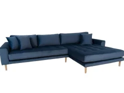 House Nordic Vierzitsbank-Lido Bank Met Chaise Longue Rechts Velours Donker Blauw.