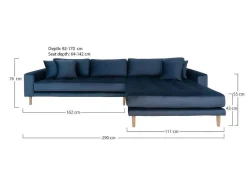 House Nordic Vierzitsbank-Lido Bank Met Chaise Longue Rechts Velours Donker Blauw.