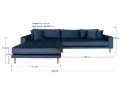 House Nordic Hoekbank-Lido Bank Met Chaise Longue Links Velours Donker Blauw.