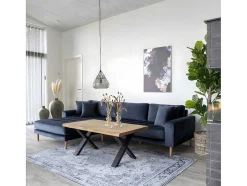 House Nordic Hoekbank-Lido Bank Met Chaise Longue Links Velours Donker Blauw.
