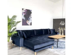 House Nordic Hoekbank-Lido Bank Met Chaise Longue Links Velours Donker Blauw.